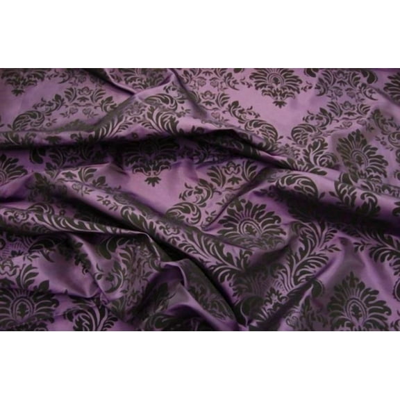 Taffeta Damask Velvet Flocked Plum By The Yard