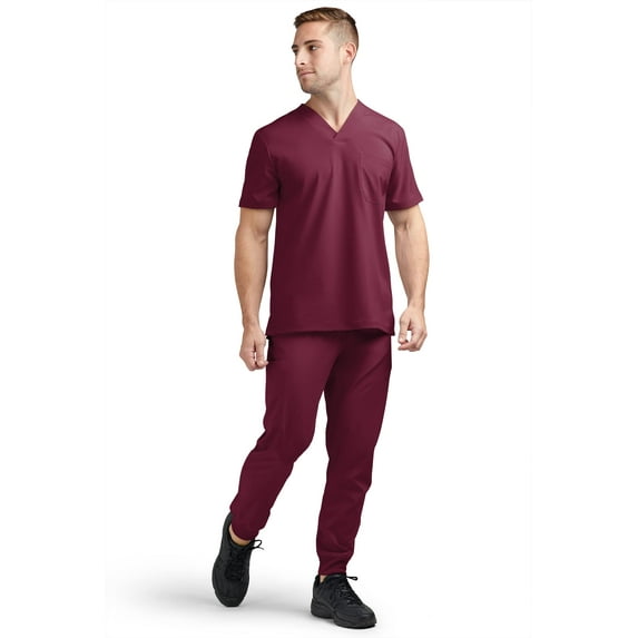 Tafford Active Stretch Men’s Jogger Scrub Set – Includes V-Neck Top and Drawstring Jogger Pant (3X-Large, Wine)