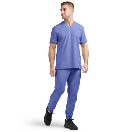 Tafford Active Stretch Men’s Jogger Scrub Set – Includes V-Neck Top and Drawstring Jogger Pant (Large, Ceil Blue)