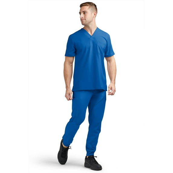Tafford Active Stretch Men’s Jogger Scrub Set – Includes V-Neck Top and Drawstring Jogger Pant (Small, Royal)