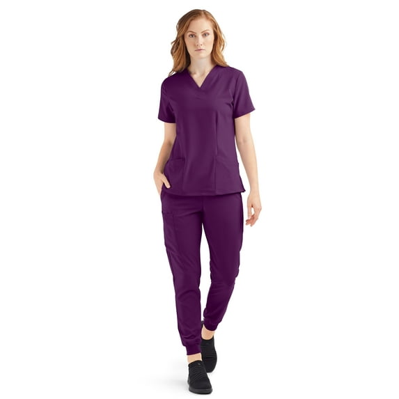 Tafford Active Stretch Women’s Cargo Jogger Scrub Set – Includes V-Neck Top and Elastic Jogger Pant (3X-Large, Eggplant)