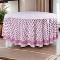 thumbnail image 1 of Taffy Pink Indian Hand Block Leaf Printed 100% Pure Cotton Round Tablecloth, Dining Tablecloth, Party Tablecloth, Gift for Her, 60" 90" 110", 1 of 8