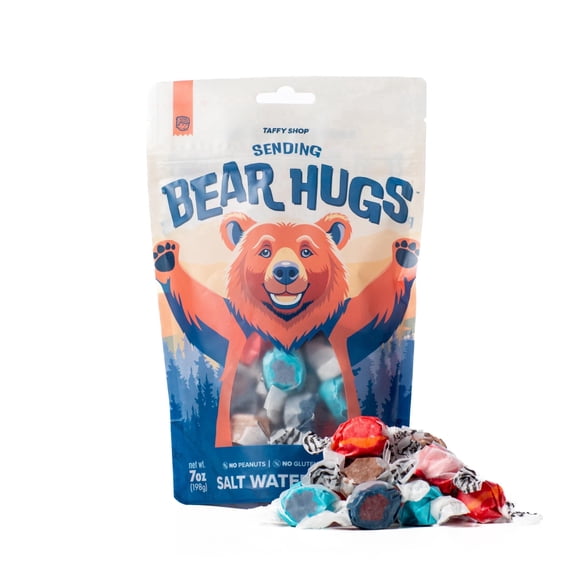 Taffy Shop Bear Hugs, Salt Water Taffy  Assorted Gourmet Candy Variety Pack, Bulk Sweet Snack, Fresh & Gluten-Free, 30 Individually Wrapped Pieces (7oz)