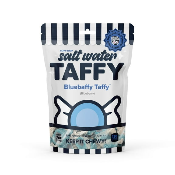 Taffy Shop Bluebaffy Taffy, Blueberry Salt Water Taffy  Assorted Gourmet Candy Variety Pack, Bulk Sweet Snack, Fresh & Gluten-Free, 30 Individually Wrapped Pieces (7oz)