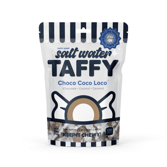 Taffy Shop Choco Coco Loco, Chocolate, Coconut, Caramel Salt Water Taffy(7oz)