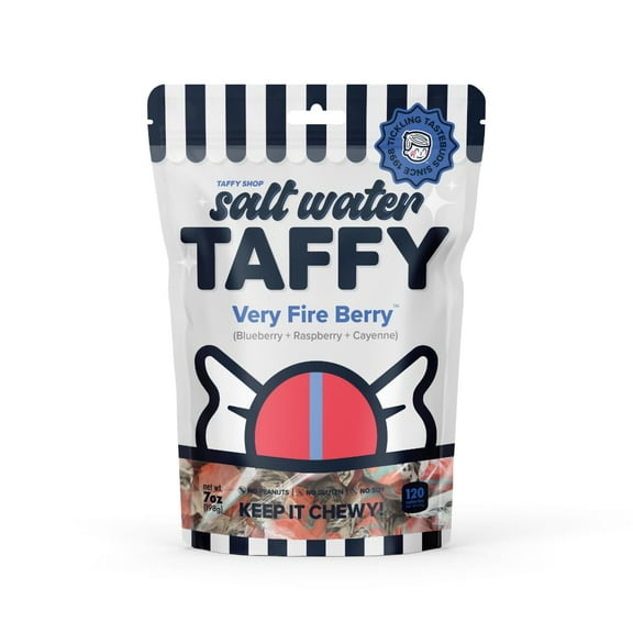 Taffy Shop Very Fire Berry, Blueberry Raspberry Cayenne Salt Water Taffy Assorted Gourmet Candy Variety Pack, Bulk Sweet Snack, Fresh & Gluten-Free, 30 Individually Wrapped Pieces (7oz)