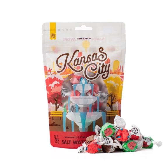 Taffy Shop Kansas City Favorites, Salt Water Taffy Assorted Gourmet Candy Variety Pack, Bulk Sweet Snack, Fresh & Gluten-Free, 30 Individually Wrapped Pieces (7oz)