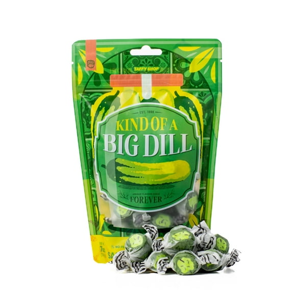 Taffy Shop Kind Of a Big Dill, Dill Pickle Salt Water Taffy Assorted Gourmet Candy Variety Pack, Bulk Sweet Snack, Fresh & Gluten-Free, 30 Individually Wrapped Pieces (7oz)