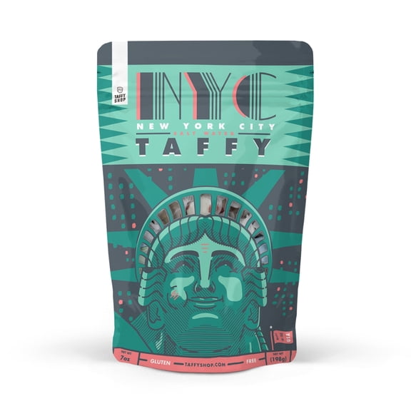 Taffy Shop NYC Statue of Liberty Water Taffy - New York City - Small Batch Salt Water Taffies Made in the USA - Super Soft, Sweet, Taffy Candy - Gluten-Free, Soy-Free, Peanut-Free - Personal (7oz)