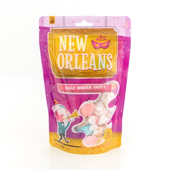 Taffy Shop New Orleans Mardi Gras Salt Water Taffy - Small Batch Salt Water Taffies Made in the USA - Super Soft, Sweet, Taffy Candy - Guaranteed Fresh - Gluten-Free, Soy-Free, Peanut-Free - 7oz