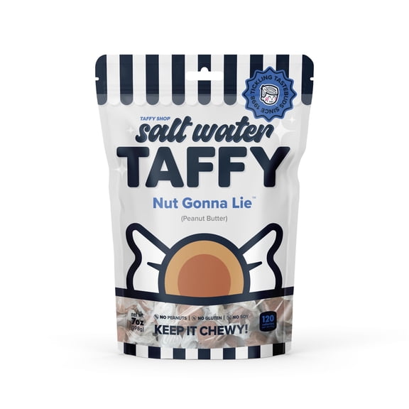 Taffy Shop Nut Gonna Lie, Peanut Butter Salt Water Taffy Assorted Gourmet Candy Variety Pack, Bulk Sweet Snack, Fresh & Gluten-Free, 30 Individually Wrapped Pieces (7oz)