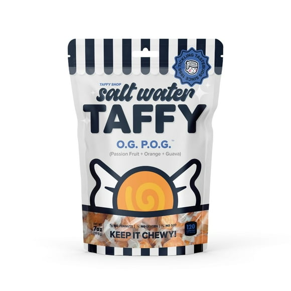 Taffy Shop O.G. P.O.G, Passion Fruit Orange Guava Salt Water Taffy Assorted Gourmet Candy Variety Pack, Bulk Sweet Snack, Fresh & Gluten-Free, 30 Individually Wrapped Pieces (7oz)
