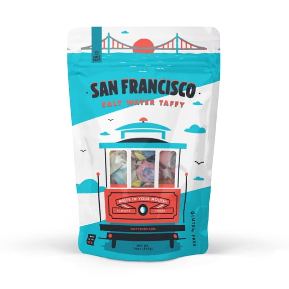 Taffy Shop San Francisco Salt Water Taffy - Small Batch Salt Water Taffies Made in the USA - Super Soft, Sweet, Taffy Candy - Guaranteed Fresh - Gluten-Free, Soy-Free, Peanut-Free - 7oz