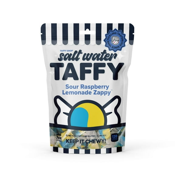 Taffy Shop Sour Raspberry Lemonade Zappy Salt Water Taffy  Assorted Gourmet Candy Variety Pack, Bulk Sweet Snack, Fresh & Gluten-Free, 65 Individually Wrapped Pieces (32oz)