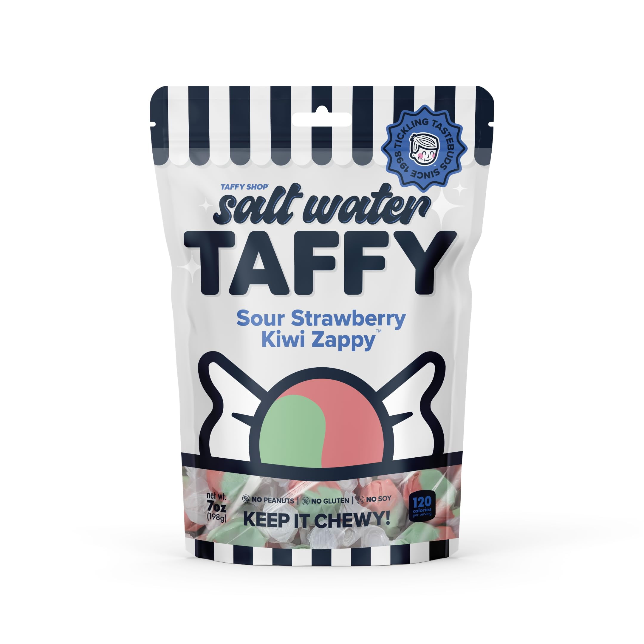 Taffy Shop “Sour Strawberry Kiwi Zappy” Salt Water Taffy – Assorted Gourmet Candy Variety Pack, Bulk Sweet Snack, Fresh & Gluten-Free, 65 Individually Wrapped Pieces (32oz)