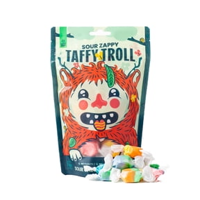 Taffy Shop Sour Zappy Taffy Troll, Salt Water Taffy Assorted Gourmet Candy Variety Pack, Bulk Sweet Snack, Fresh & Gluten-Free, 30 Individually Wrapped Pieces (7oz)