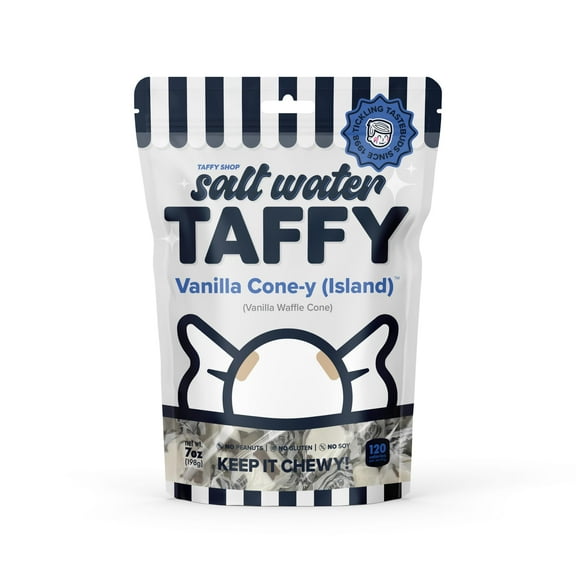 Taffy Shop Vanilla Cone-y (Island), Vanilla Salt Water Taffy Assorted Gourmet Candy Variety Pack, Bulk Sweet Snack, Fresh & Gluten-Free, 30 Individually Wrapped Pieces (7oz)