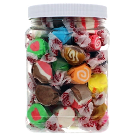 Taffy Town Salt Water Taffy 0.75LB - 15 Flavors of Saltwater Taffies in 32 FL OZ Gift Ready Reusable Square Grip Jar