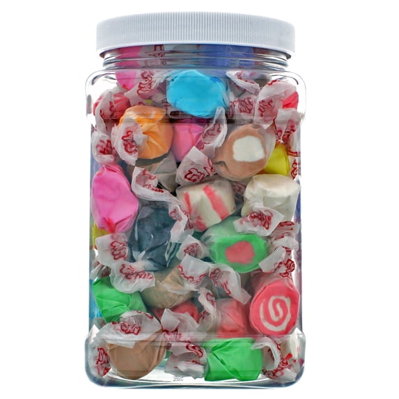 Taffy Town Salt Water Taffy 1LB - 15 Flavors of Saltwater Taffies in 48 FL OZ Gift Ready Reusable Square Grip Jar