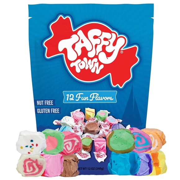 Taffy Town Saltwater Taffy - Assorted | Gourmet | Nougat-Style Candy| Soft & Delicious| Sumer Snack Treats| Party Good Candies | 12 Ounce