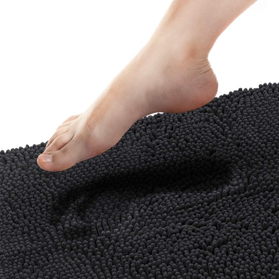 Tafts THIQQ Memory Foam Bathroom Rugs and Mats Sets, Ultra Soft Chenille Microfiber, Absorbent Non-Slip Machine Washable Shaggy Rugs, Bath Mat for Bathroom, Shower & Tub, Midnight Black