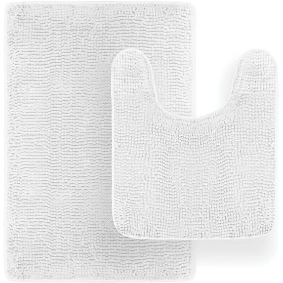 Tafts THIQQ Memory Foam Bathroom Rugs and Mats Sets, Ultra Soft Chenille Microfiber, Absorbent Non-Slip Machine Washable Shaggy Rugs, Bath Mat for Bathroom, Shower & Tub, Cool White