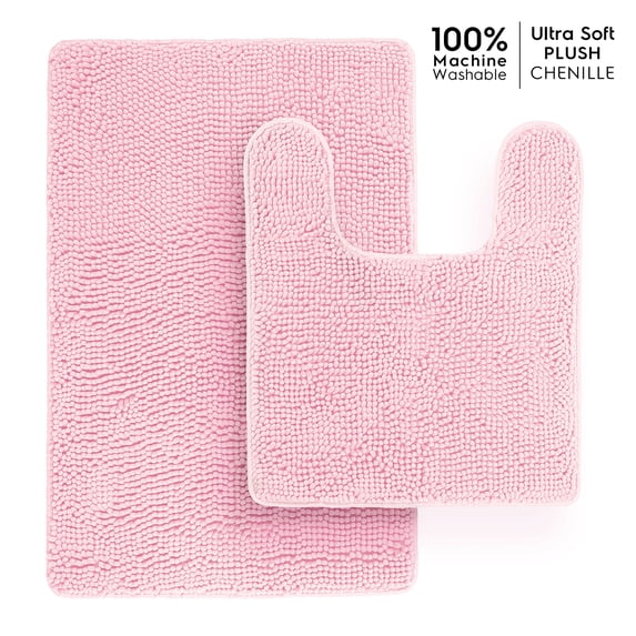 Tafts Ultra Soft Luxury Bath Mat, Bathroom Rugs, Chenille Microfiber, Absorbent Non-Slip Machine Washable, Bathroom Decor, Super Plush Bath Mats for Bathroom, Shower & Tub, Light Pink