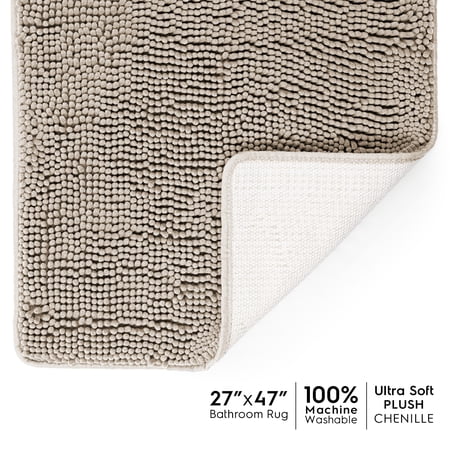 Tafts Ultra Soft Luxury Bath Mat, Bathroom Rugs, Chenille Microfiber, Absorbent Non-Slip Machine Washable, Bathroom Decor, Super Plush Bath Mats for Bathroom, Shower & Tub, Almond Beige
