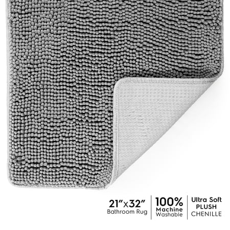 Tafts Ultra Soft Luxury Bath Mat, Bathroom Rugs, Chenille Microfiber, Absorbent Non-Slip Machine Washable, Bathroom Decor, Super Plush Bath Mats for Bathroom, Shower & Tub, Space Grey