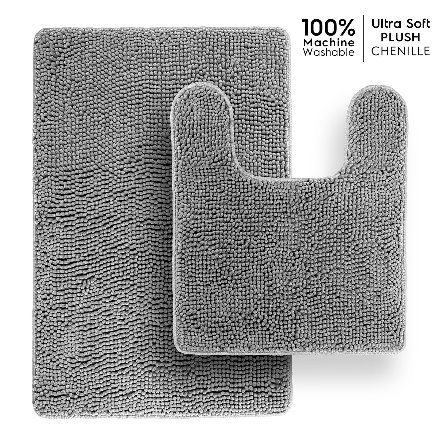Ultra Soft Space Grey Chenille Microfiber Bathroom Rug Set