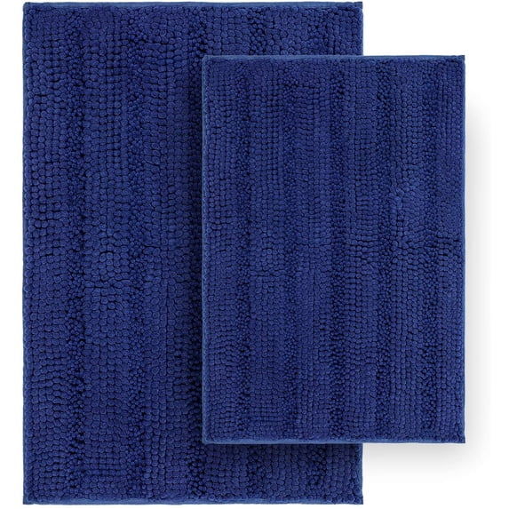 Tafts Ultra Soft Luxury Striped Bath Mat, Bathroom Rugs, Chenille Microfiber, Absorbent Non-Slip Machine Washable, Bathroom Decor, Super Plush Bath Mats for Bathroom, Room Decor, Navy Blue