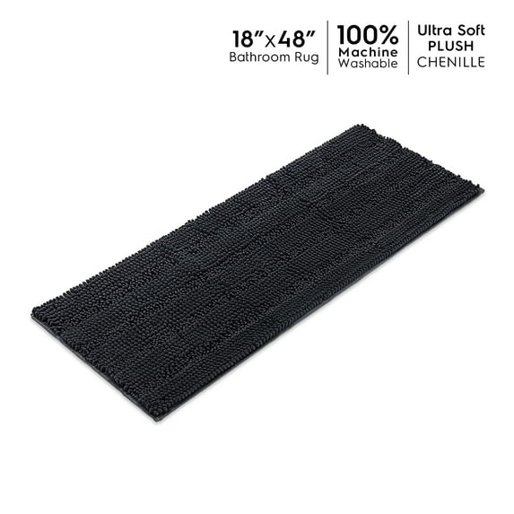 Tafts Ultra Soft Luxury Striped Bath Mat, Bathroom Rugs, Chenille Microfiber, Absorbent Non-Slip Machine Washable, Bathroom Decor, Super Plush Bath Mats for Bathroom, Room Decor, Midnight Black