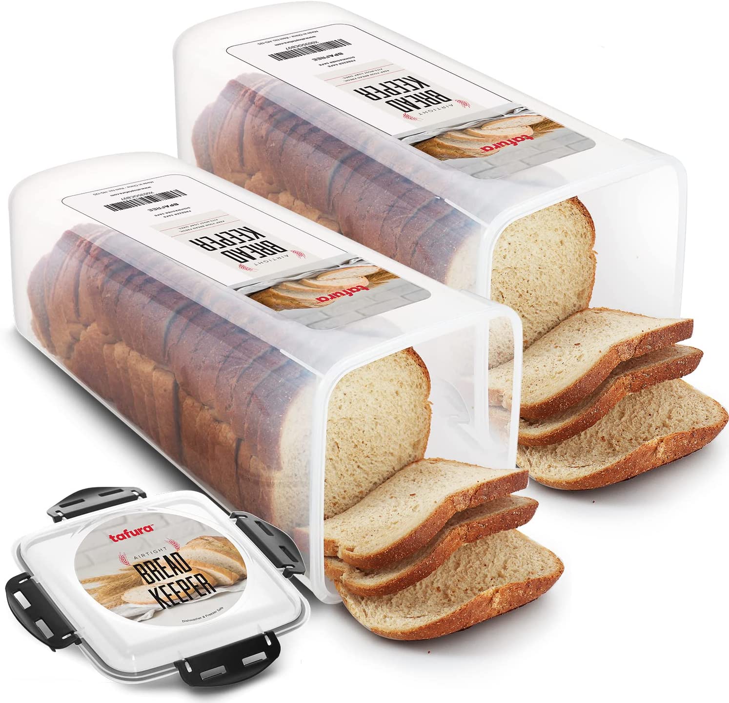 Tafura Bread Container [Pack of 2] Plastic Bread Box Bread Keeper
