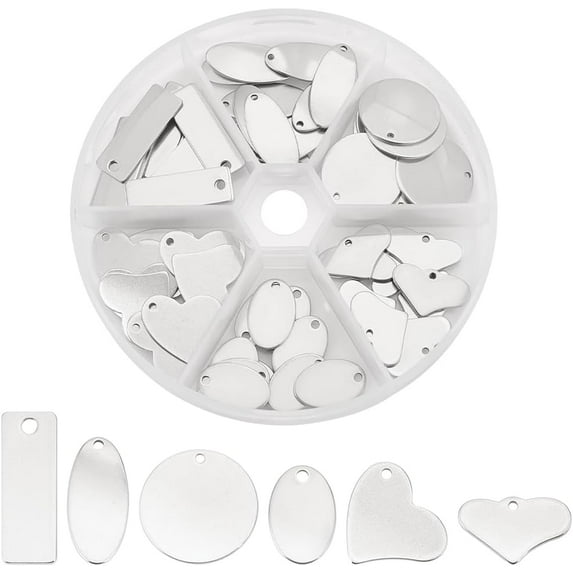 Tag 304 Stainless Steel Pendants Sets Stainless Steel Color 17.5~23x9~24x0.8~1mm Hole: 1~2.5mm