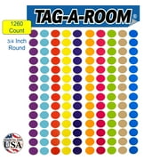 Tag-A-Room 3/4 Inch Round Color Coding Circle Dot Label Stickers, 10 Bright Colors, 8 1/2" x 11" Sheet (1260 Pack)