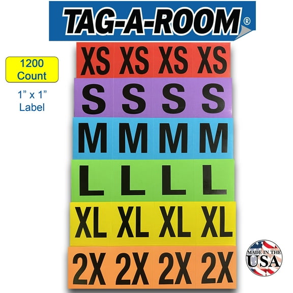 Tag-A-Room Color Coded Clothing Labels 1 Inch (1200 Multi-Pack)
