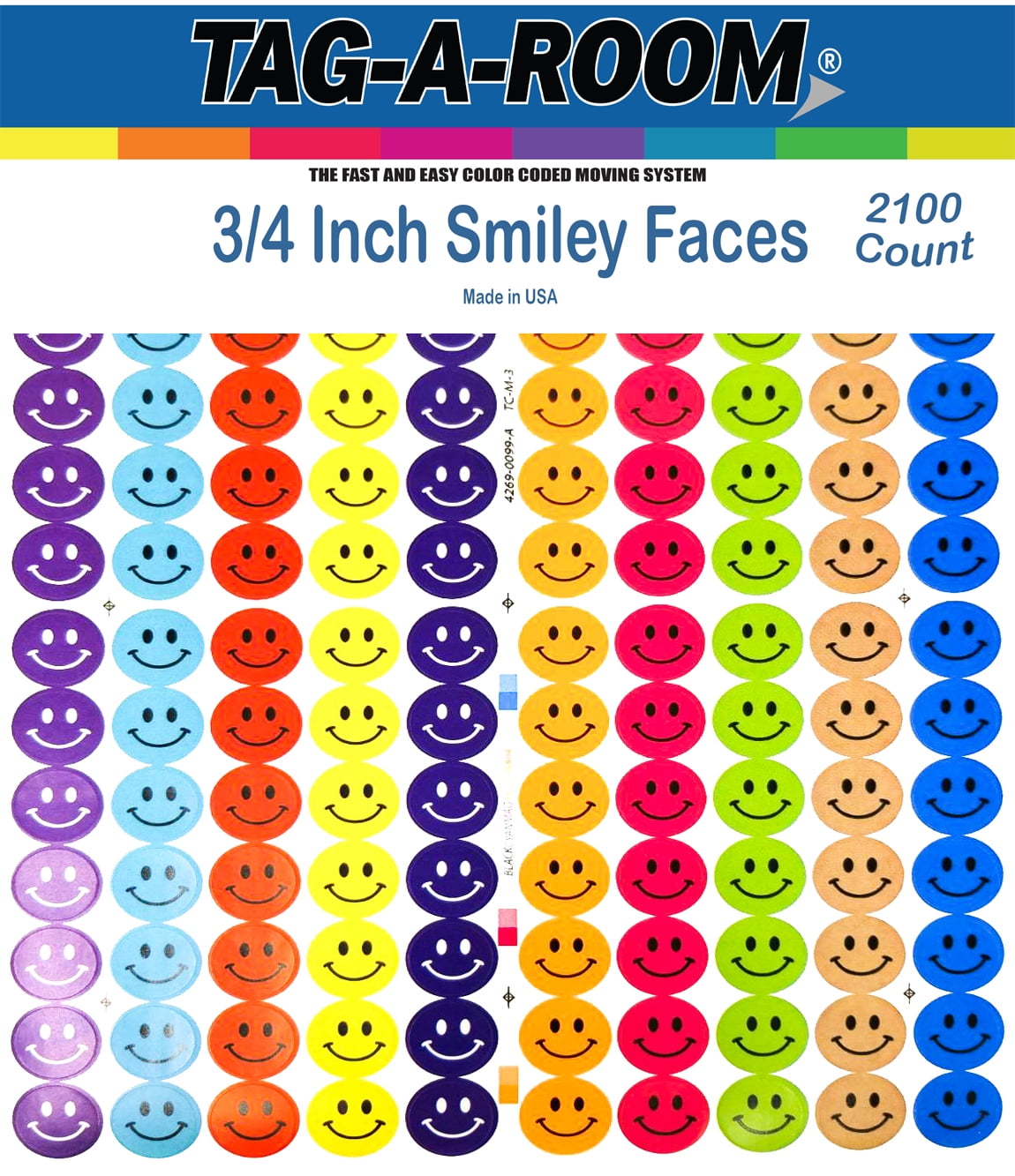Tag-A-Room Happy Face Smiley Face 3/4 Round Stickers, 2100 Count 