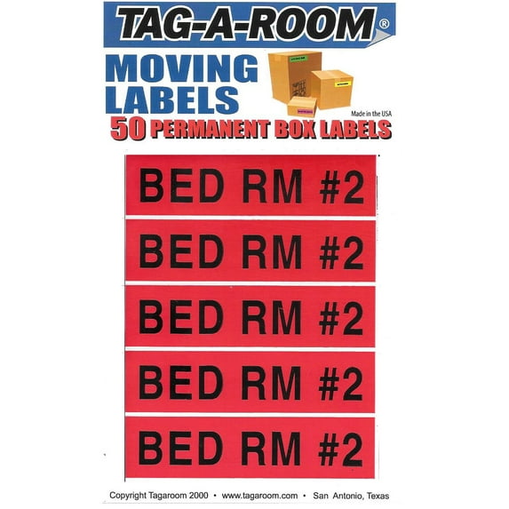 Tag-A-Room Moving Box Labels (Bed Room #2), Permanent Adhesive 50 Sticker Count