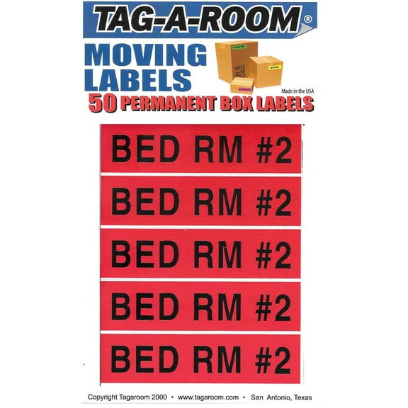 Tag-A-Room Moving Box Labels (Bed Room #2), Permanent Adhesive 50 Sticker Count