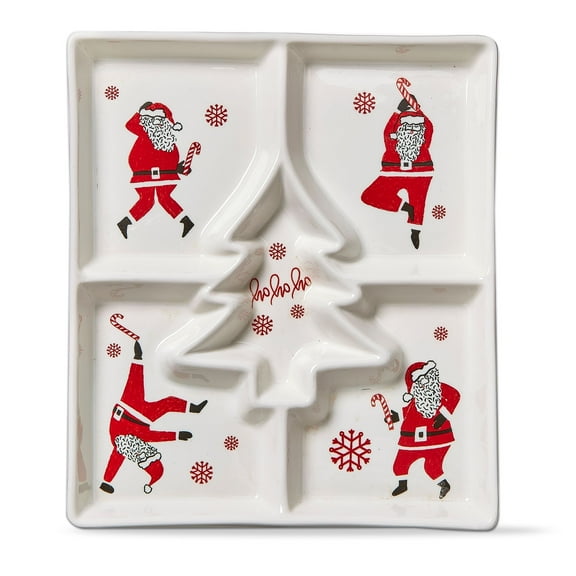 Tag Dancing Santa Divided Dish - One Divided Dish 1.25 Inch, Ceramic - Snowflakes Hohoho Candy Cane G15788