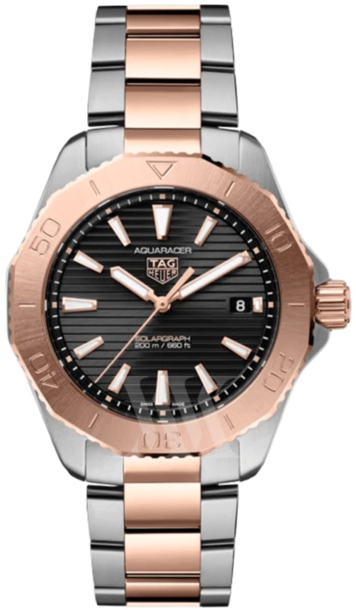 Tag Heuer Aquaracer Solargraph Black Dial 18K Rose Gold Plated Steel Men's Watch WBP1121.BB0003