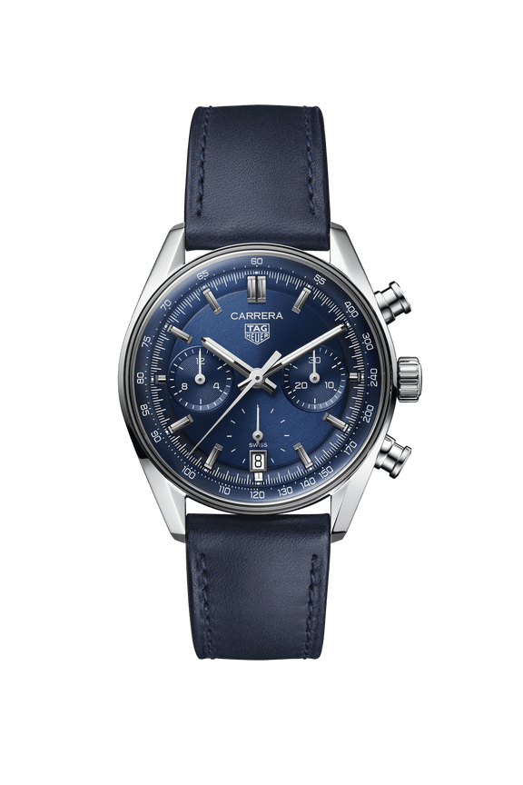 Carrera Chronograph 39mm Automatic Blue Dial Leather Strap Men's Watch CBS2212.FC6535