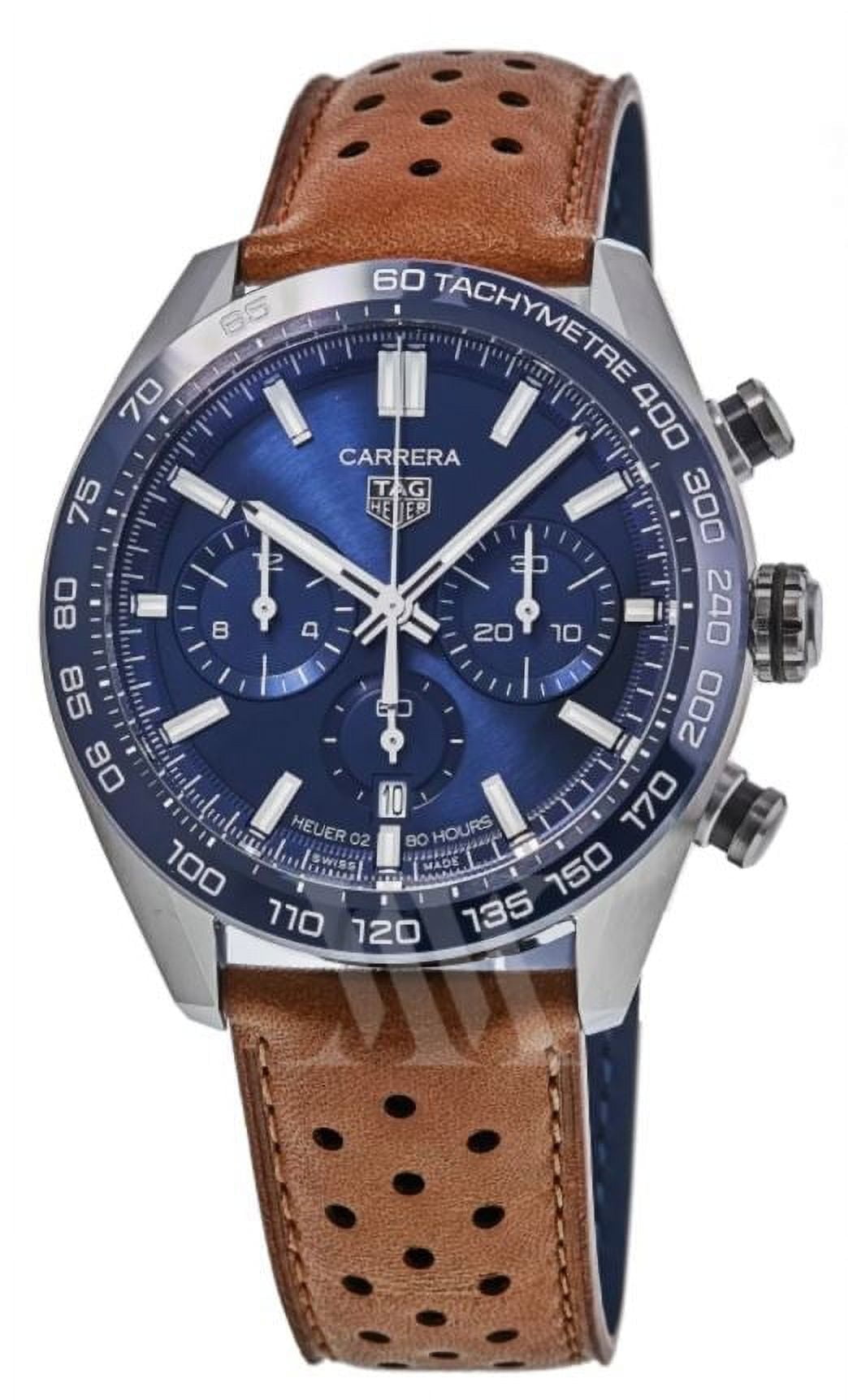 Tag Heuer Carrera Chronograph Automatic Blue Dial Leather Strap Men's Watch CBN2A1A.FC6537