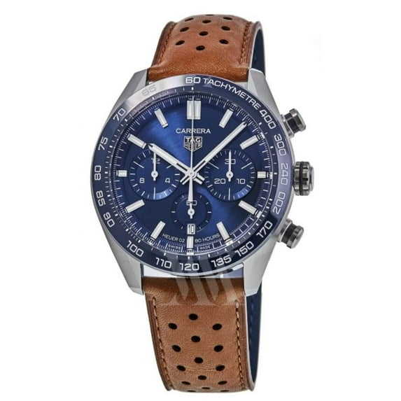 Tag Heuer Carrera Chronograph Automatic Blue Dial Leather Strap Men's Watch CBN2A1A.FC6537