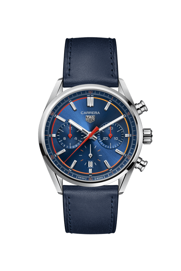 Carrera Chronograph Blue Dial Leather Strap Men's Watch CBN201D.FC6543