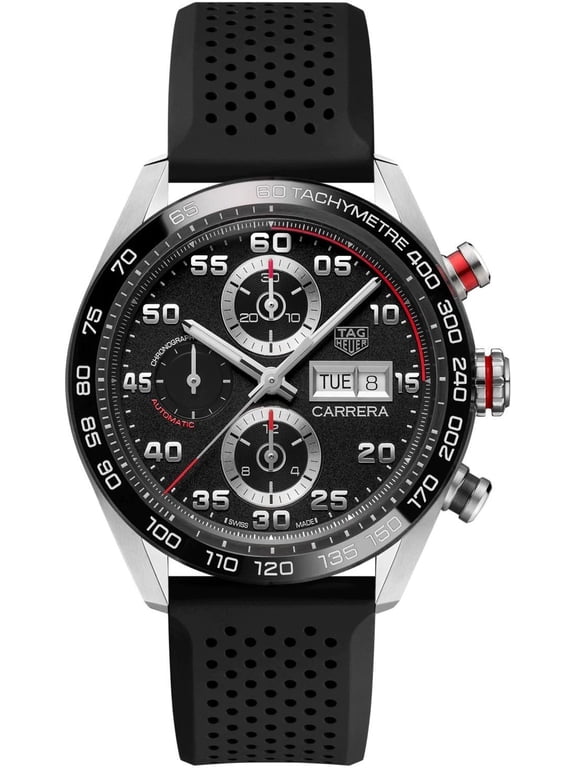 Carrera Chronograph Day-Date Automatic Black Dial Rubber Strap Men's Watch CBN2A1AA.FT6228