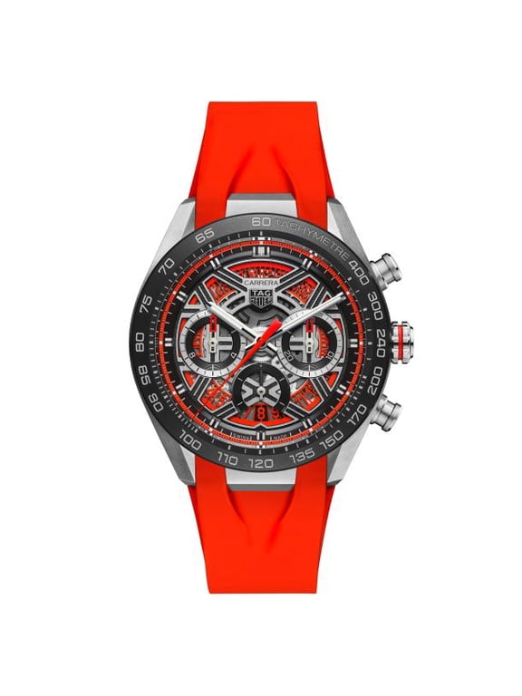 Carrera Chronograph Extreme Sport Automatic Skeleton Dial Titanium Orange Rubber Strap Men's Watch CBU2082.FT6275