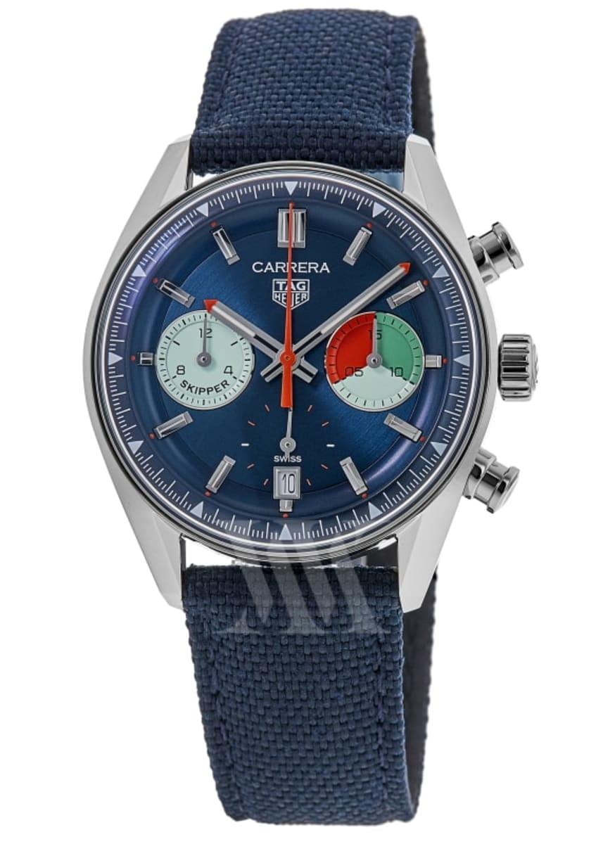 TAG HEUER Carrera Chronograph Skipper Blue Dial Fabric Strap Men's Watch CBS2213.FN6002
