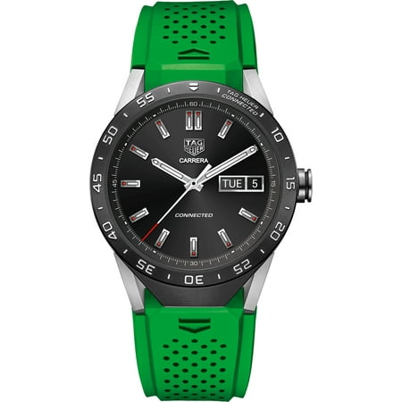 Tag Heuer Men's SAR8A80.FT6059 'Connected' Smartwatch Android 4.3+ IOS 8.2+ Bluetooth Gyroscope sensor Haptic engine Microphone Green Rubber Watch