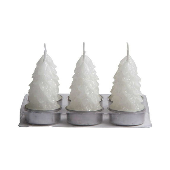 Tag Spruce Tealight Candles Set/6 - Six Tealights Inch, Wax - Metal Base White Christmas G10479